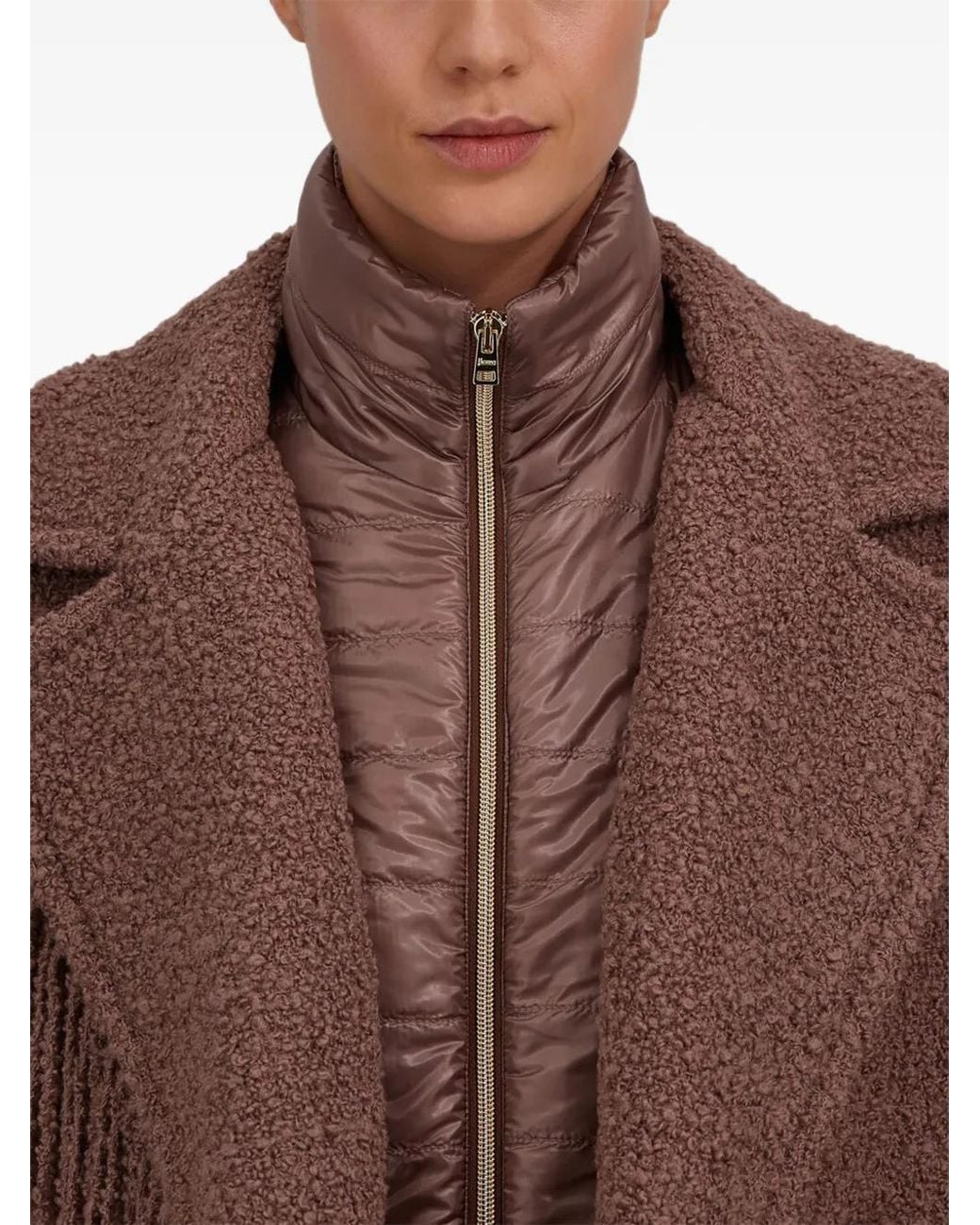 Herno Brown Fringed Bouclé Jacket