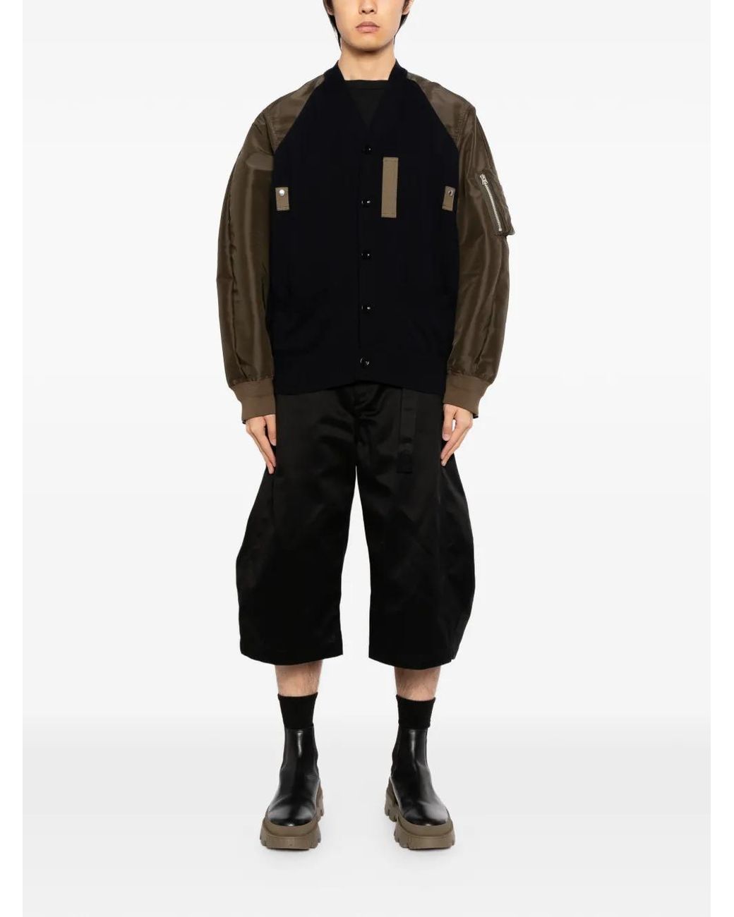 Sacai Black Buttoned Panelled Jacket for men