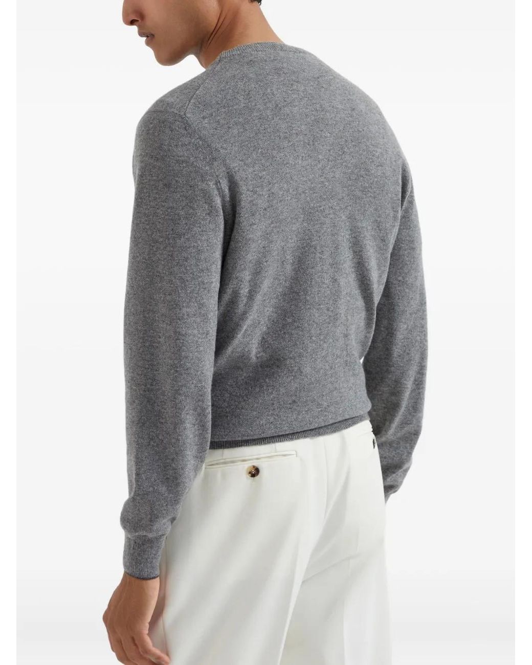 Brunello Cucinelli Gray Luxurious Crew Neck Long Sleeve Knitwear For for men