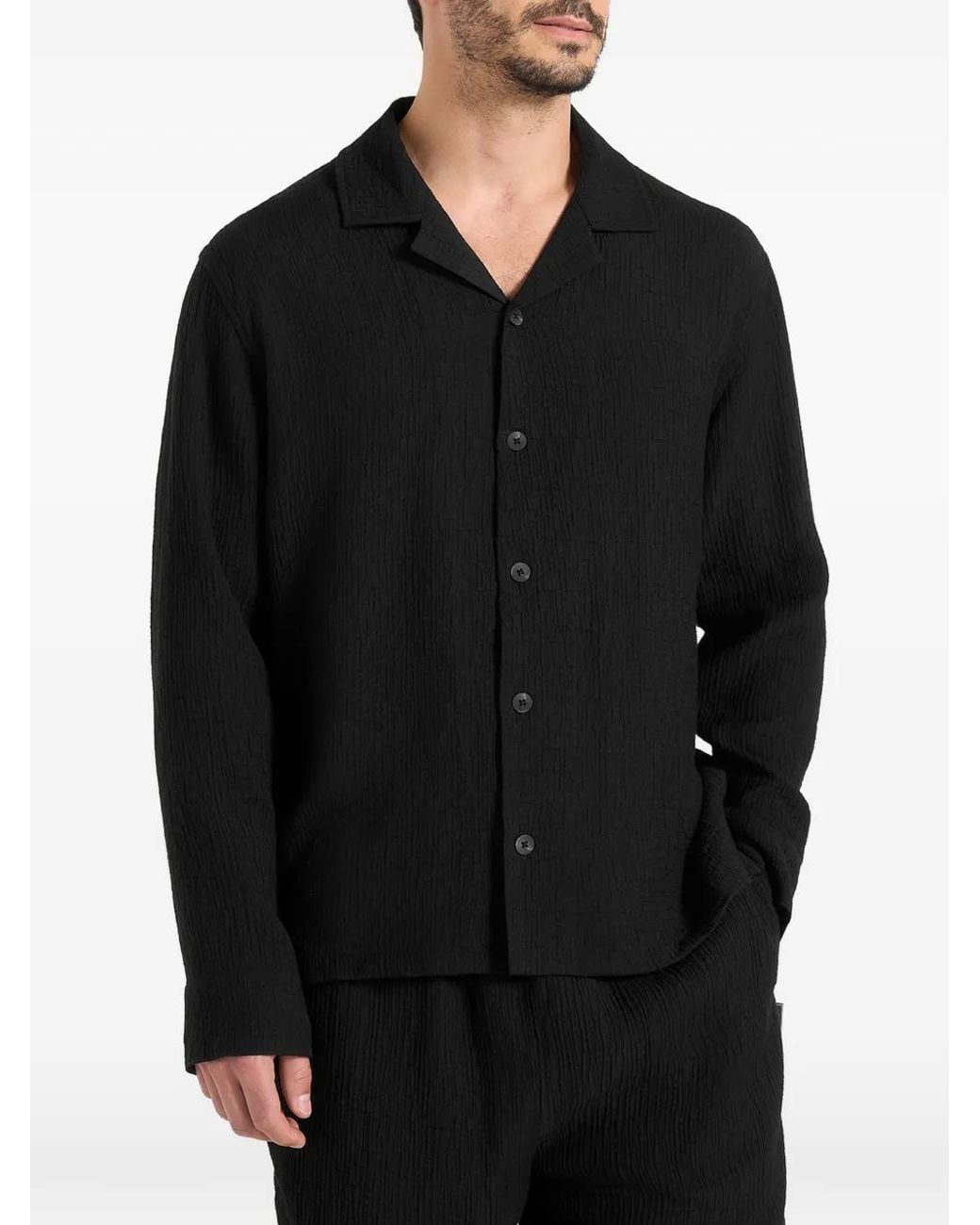 Manière De Voir Black Bailey Textured Long Sleeve Shirt