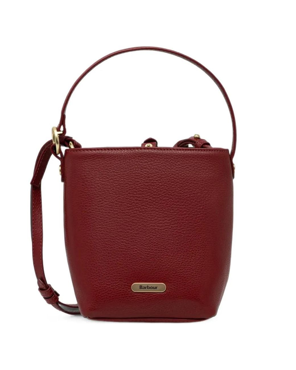 Barbour Red Mini Cedar Grained Leather Bucket Bag