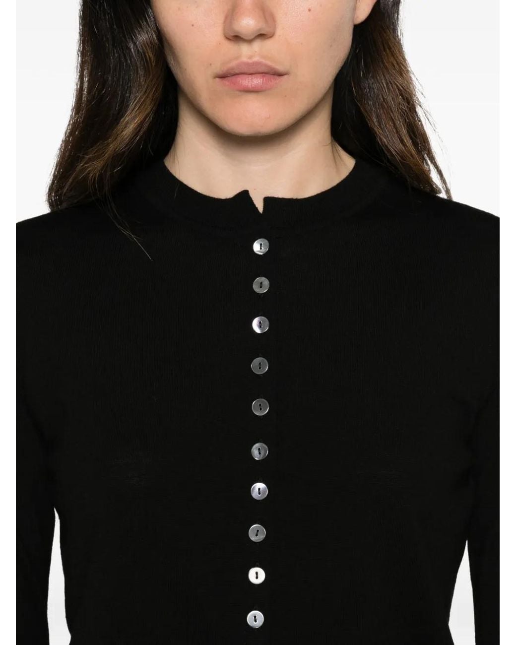 Alpha Studio Black Button-Up Crew-Neck Cardigan
