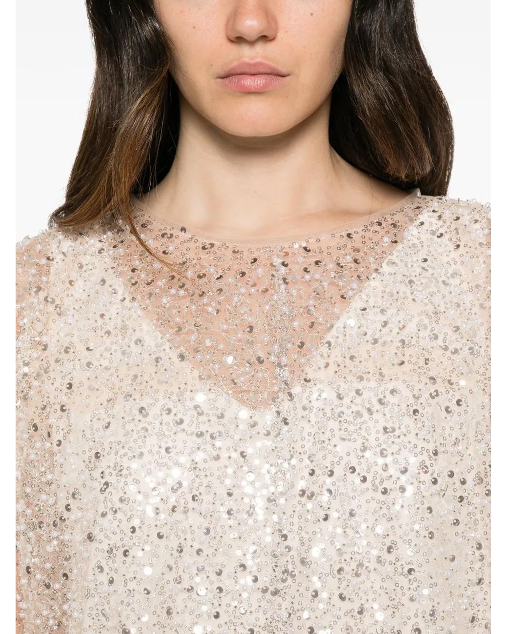 Marina Rinaldi Natural Blouse À Ornements En Sequins