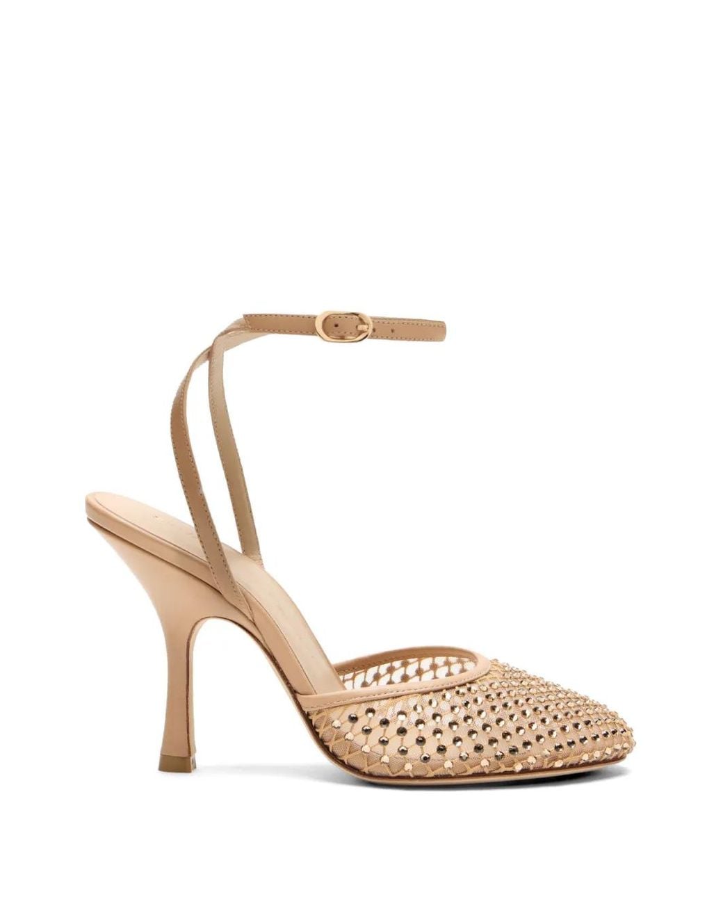 Stuart Weitzman White Bareitall Crystal-Embellished Ankle Strap Pumps