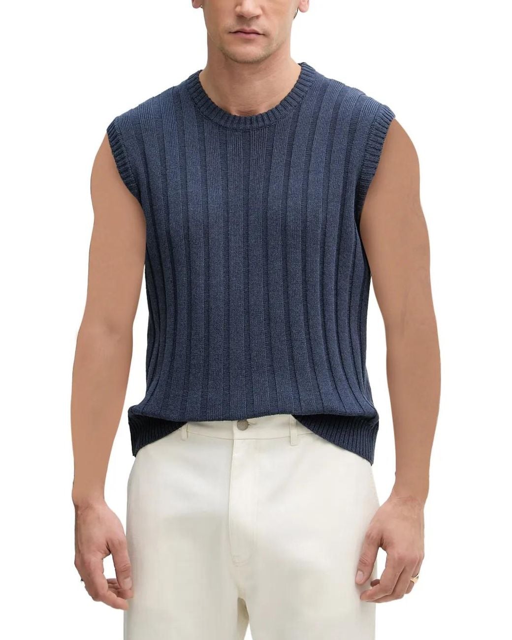 Sisley Blue Ribbed-Knit Sweater Vest for men