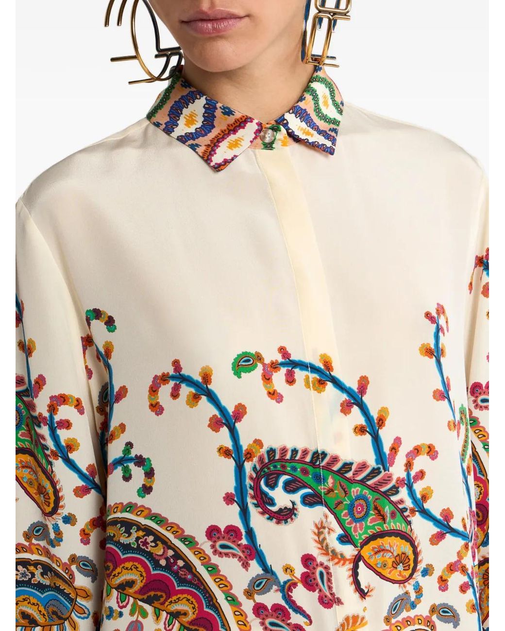 Etro White Long Silk Paisley Shirt
