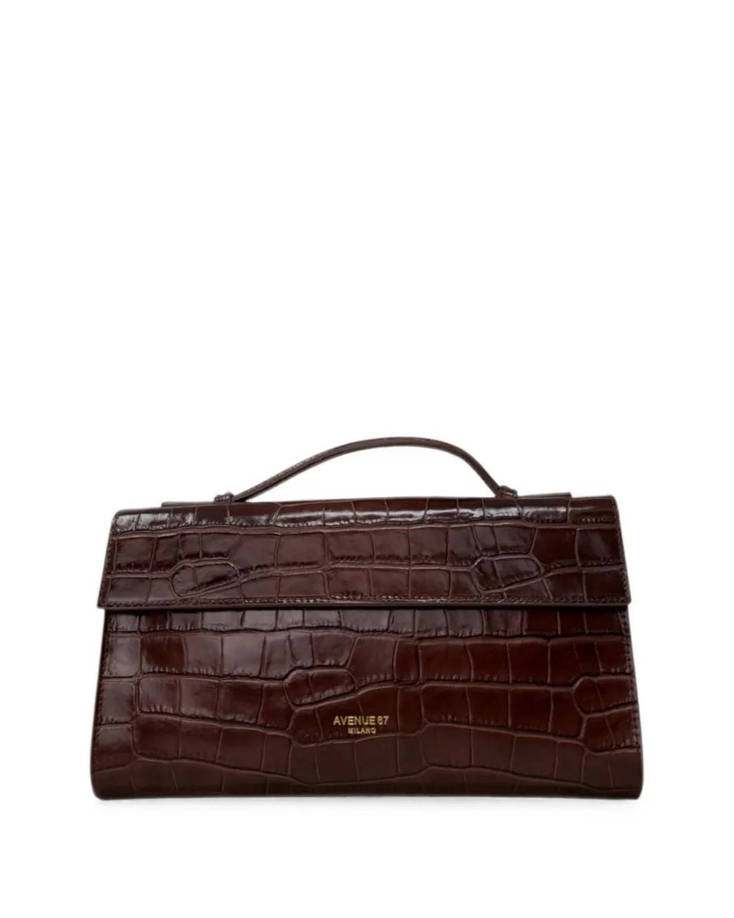 Avenue Brown Paloma Croc-Effect Leather Clutch Bag
