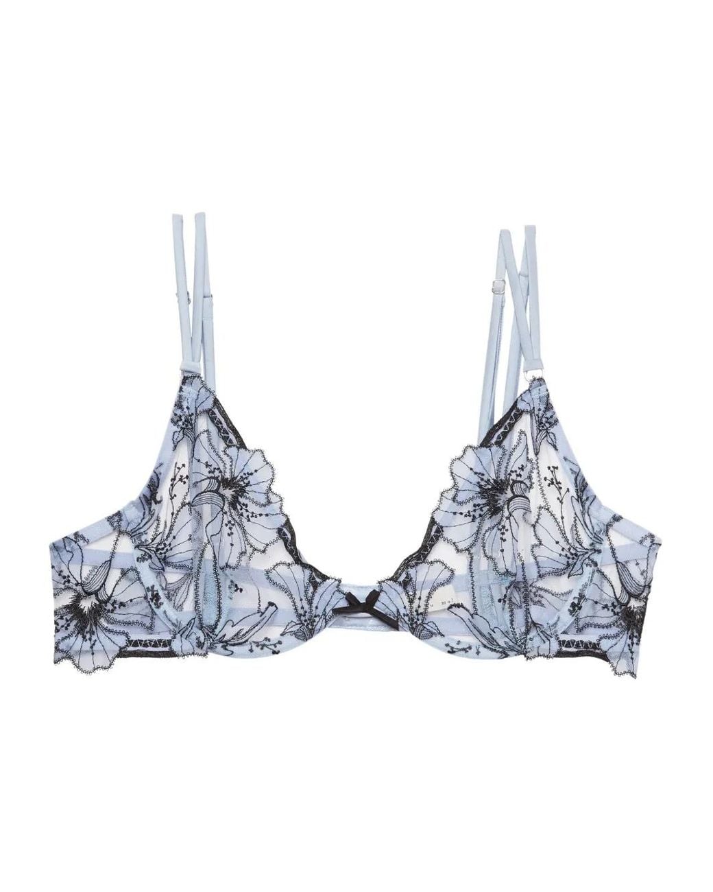 Fleur du Mal Blue Harper Embroidery Demi Bra