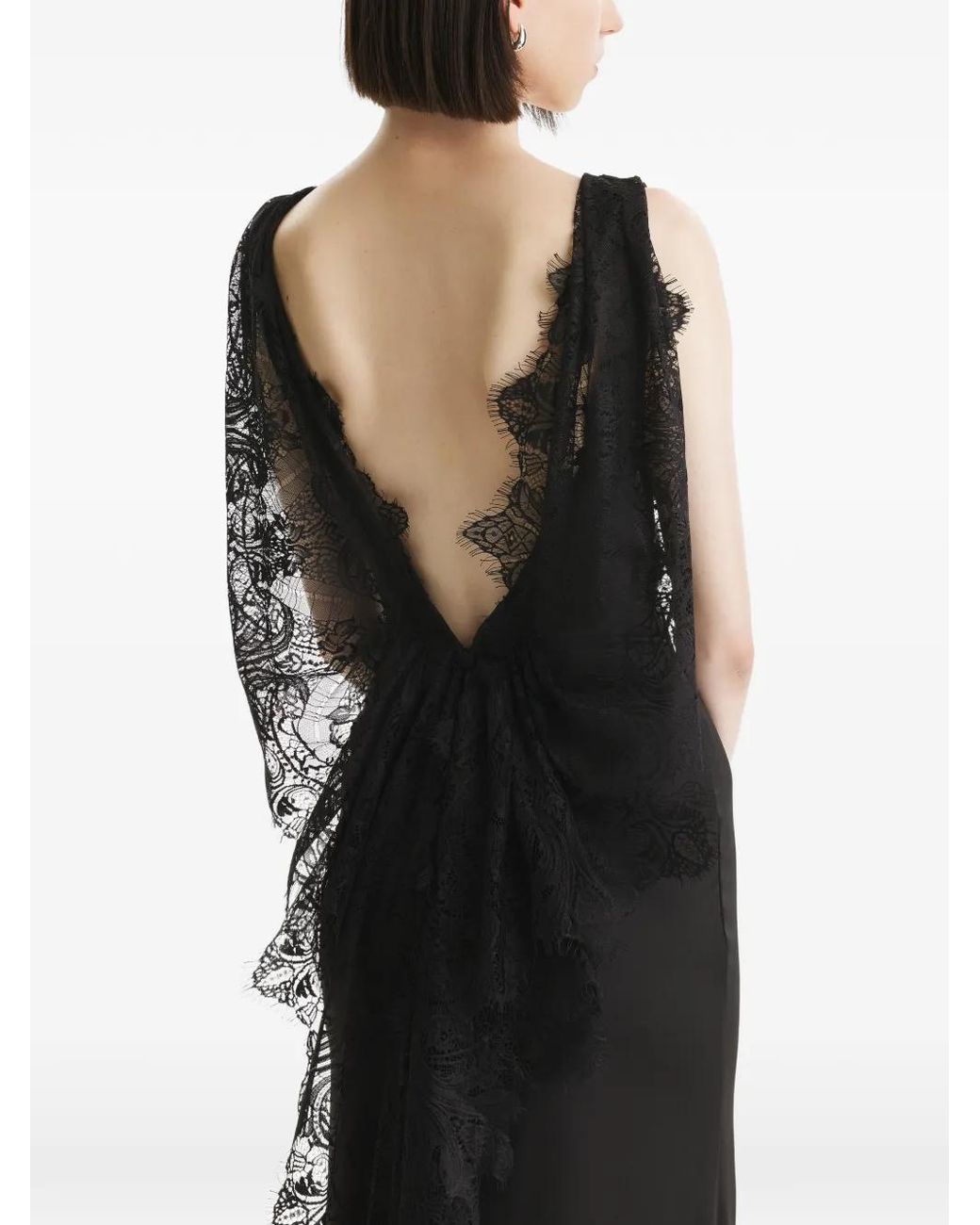 2310 STUDIO Black Robe Longue Dos Nu À Finitions En Dentelle