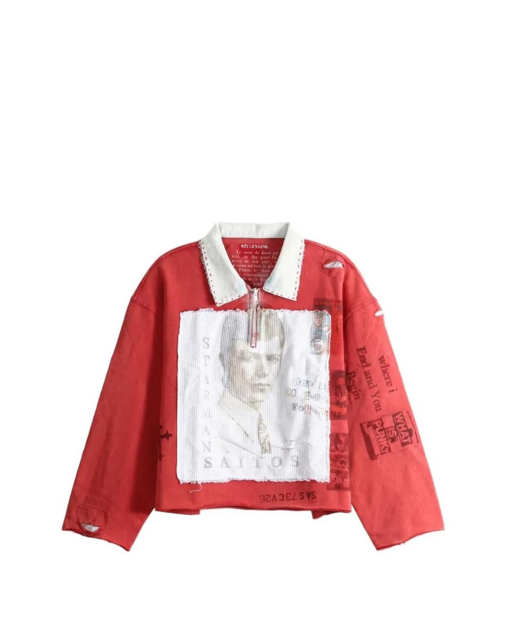 SAITOS Red Starman Quarter-Zip Distressed Polo Shirt