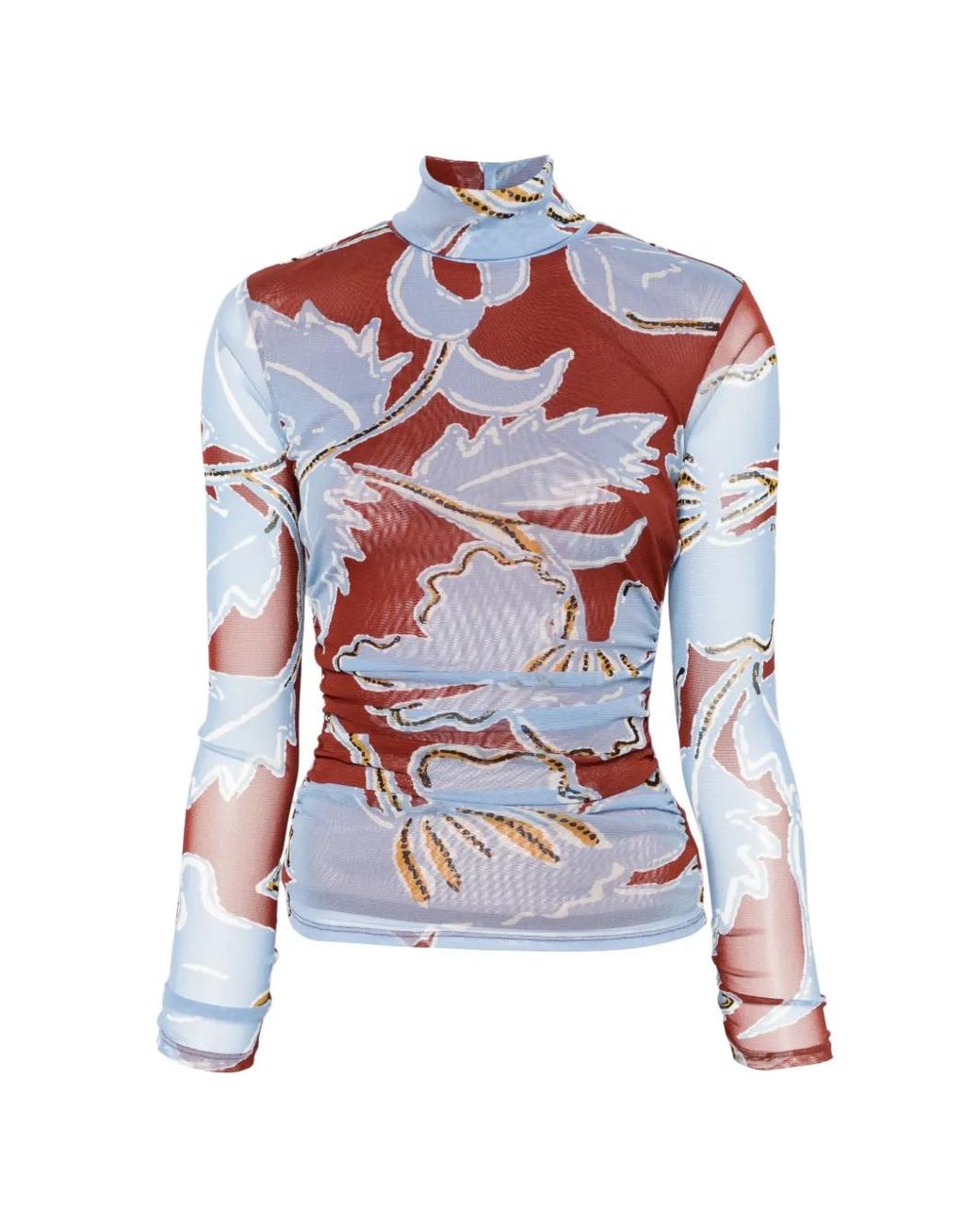 Diane von Furstenberg White Logan Floral-Print High-Neck Top