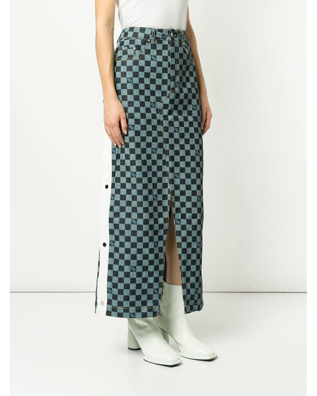 check denim skirt