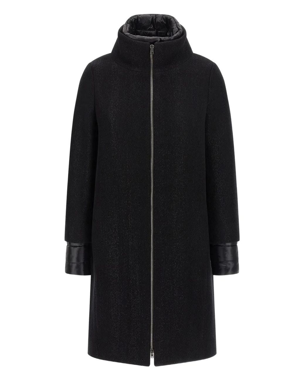 Herno Black Lamé Thread And Wool Coat