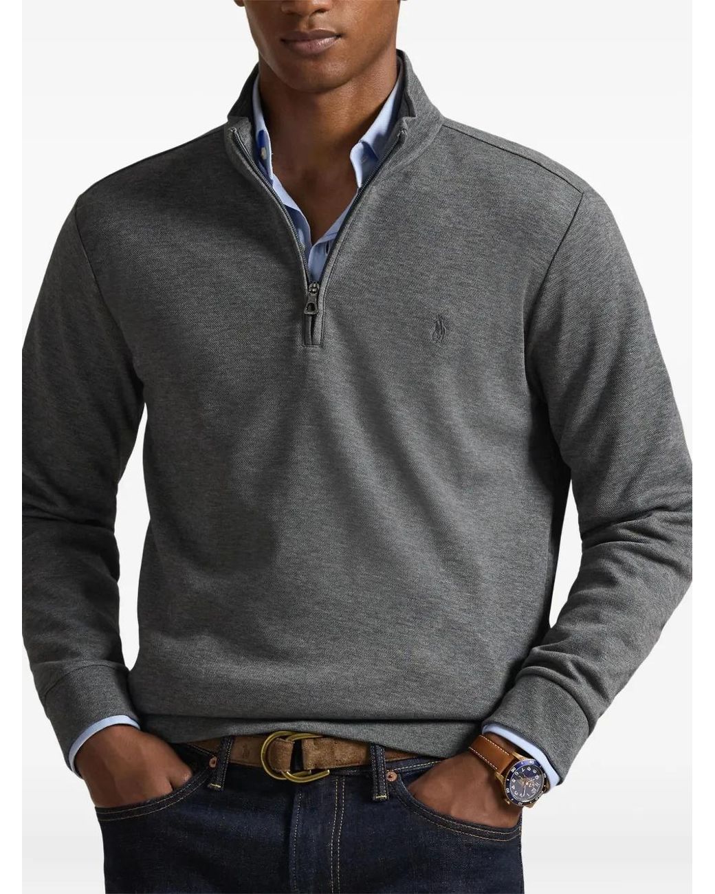 Polo Ralph Lauren Gray Half Zip Mock Neck Sweater for men