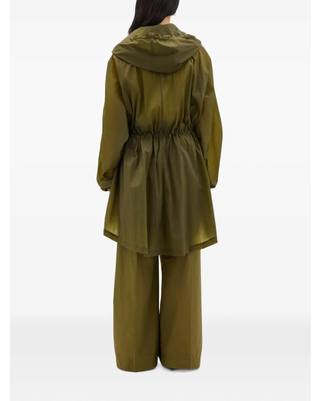 Another Tomorrow Green Adjustable-Waist Hooded Coat
