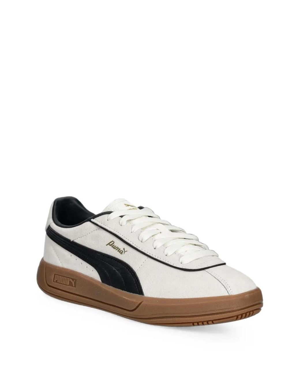 PUMA White Logo-Print Suede Sneakers