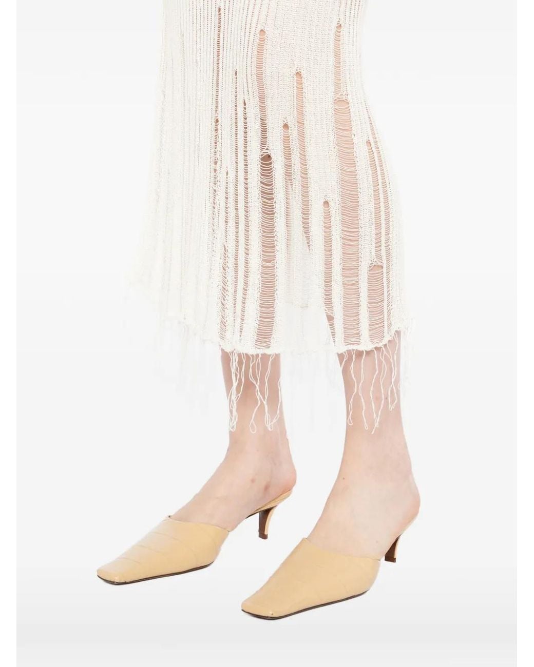 Uma Wang White Frayed Midi Skirt