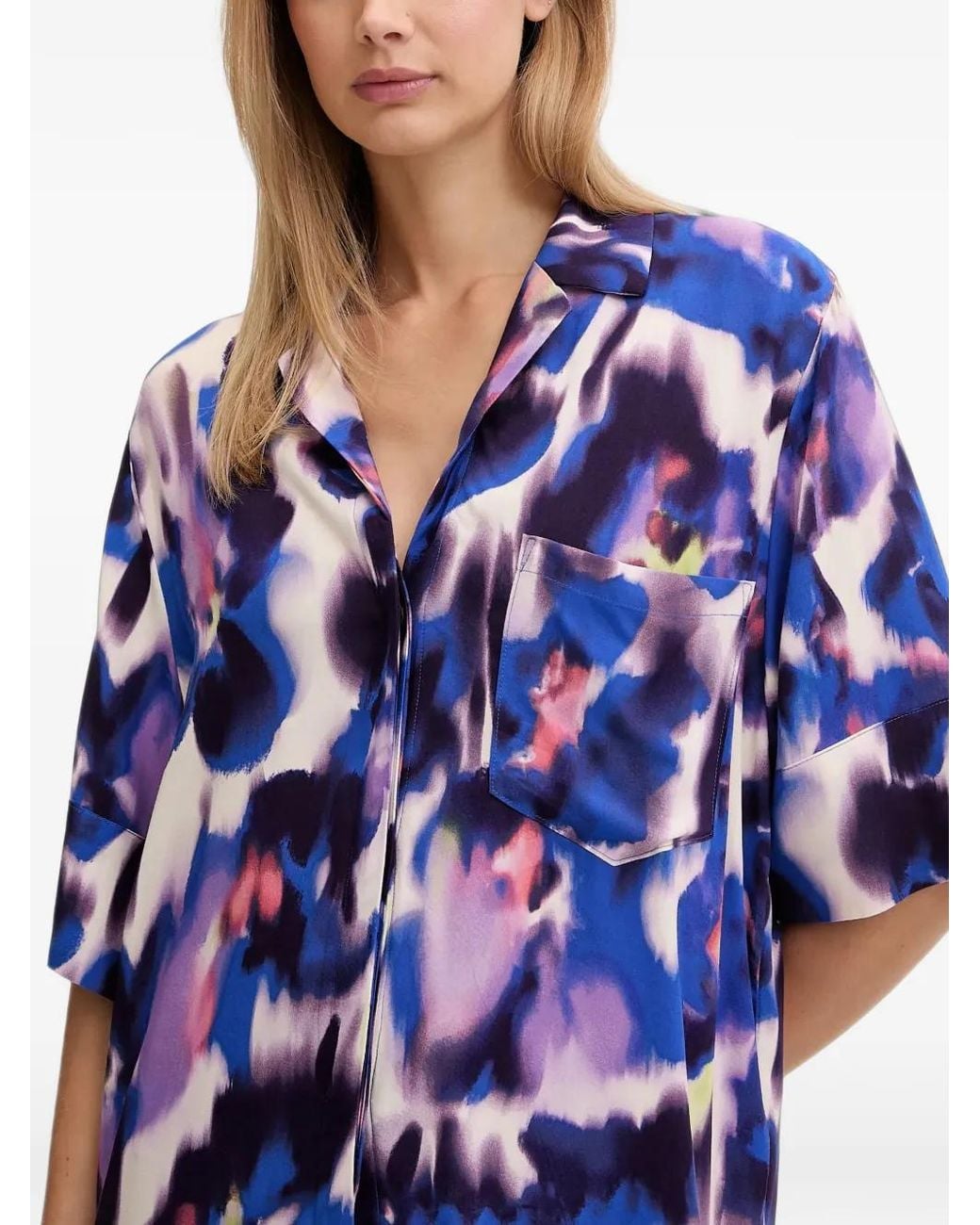 Chantelle Blue Explore Abstract-Print Short-Sleeve Shirt