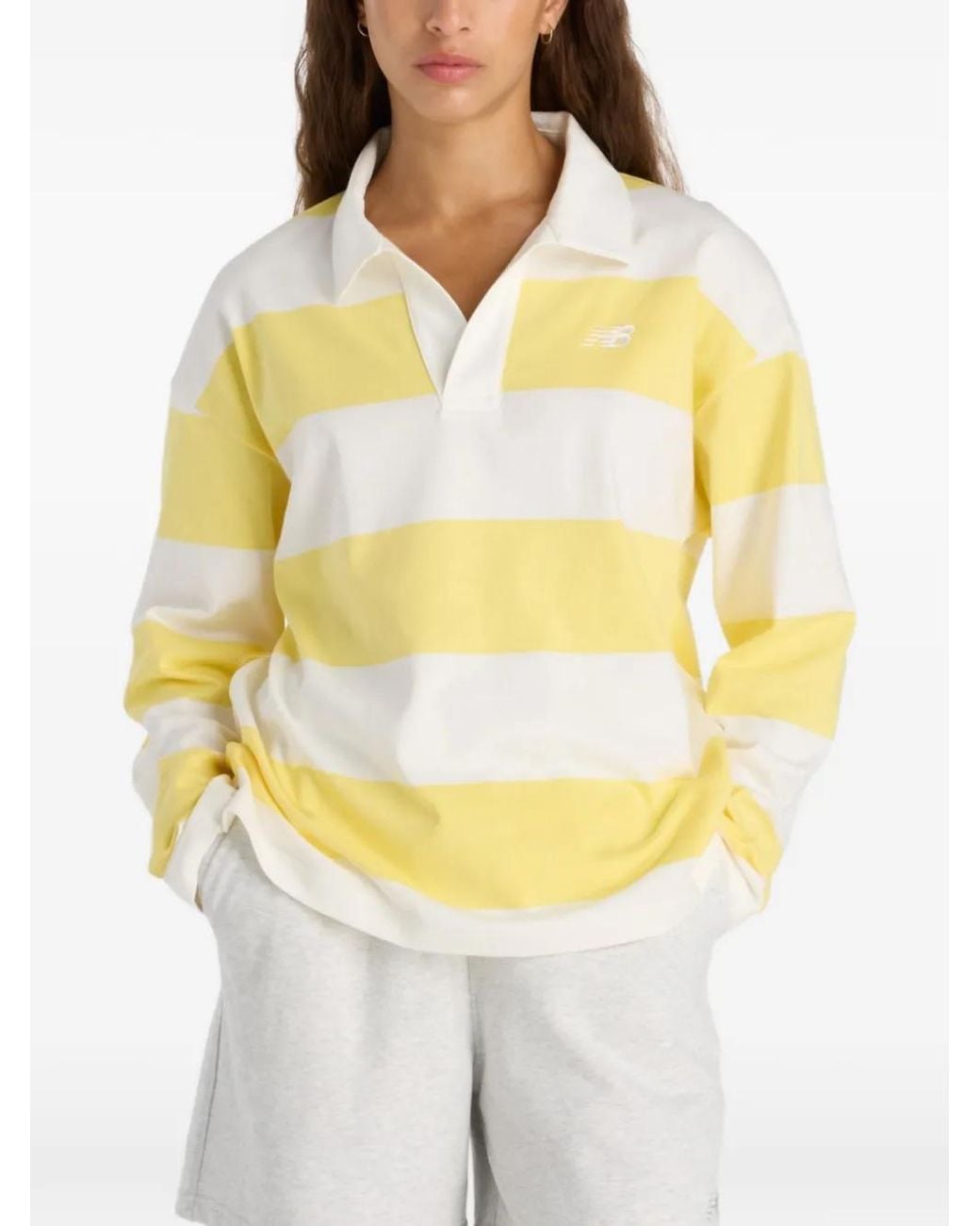 New Balance Yellow Striped Long-Sleeve Rugby Shirt