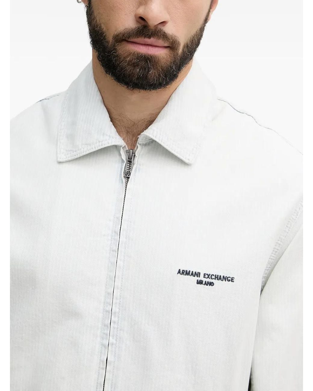 ARMANI EXCHANGE White Logo-Embroidered Zip-Up Jacket for men