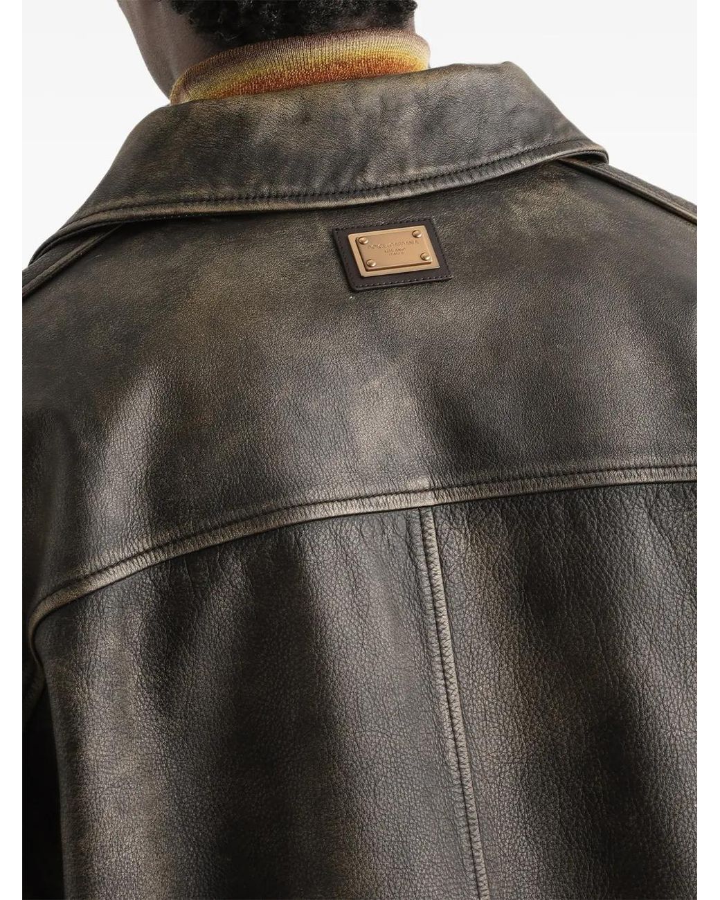 Dolce & Gabbana Green Bull Leather Jacket for men