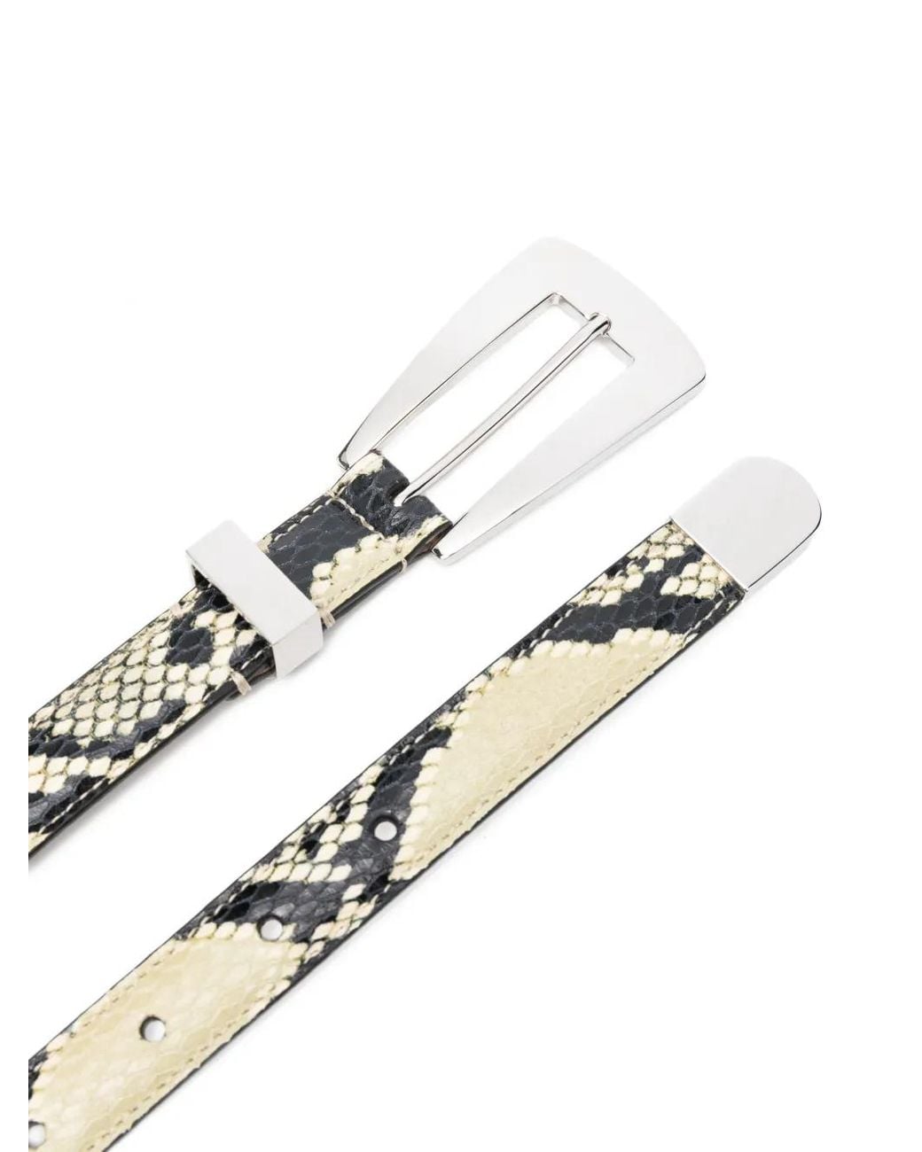 Khaite White Lucca Snakeskin-Print Buckle Belt