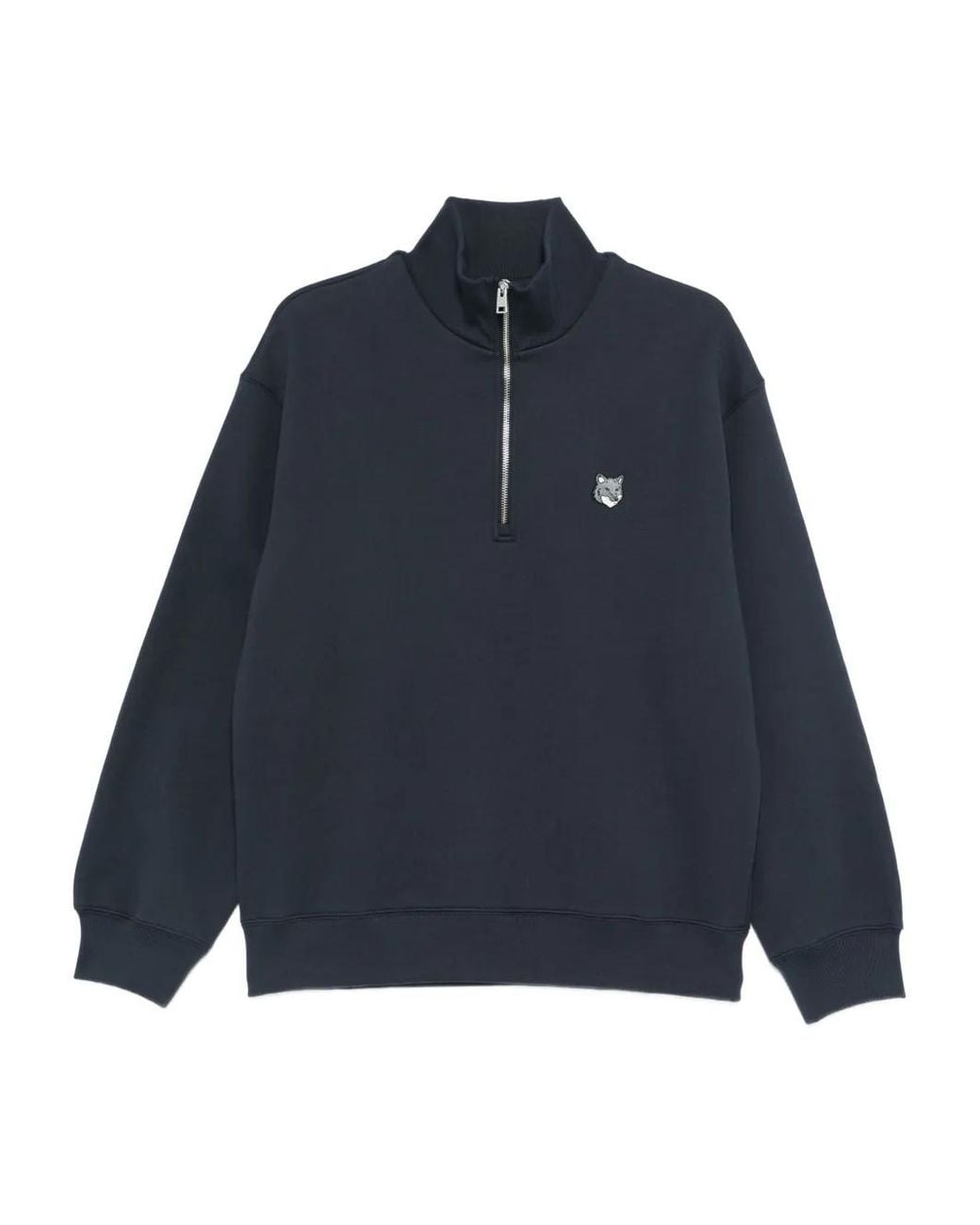 Maison Kitsuné Blue Half-Zip Fox-Head Sweatshirt for men