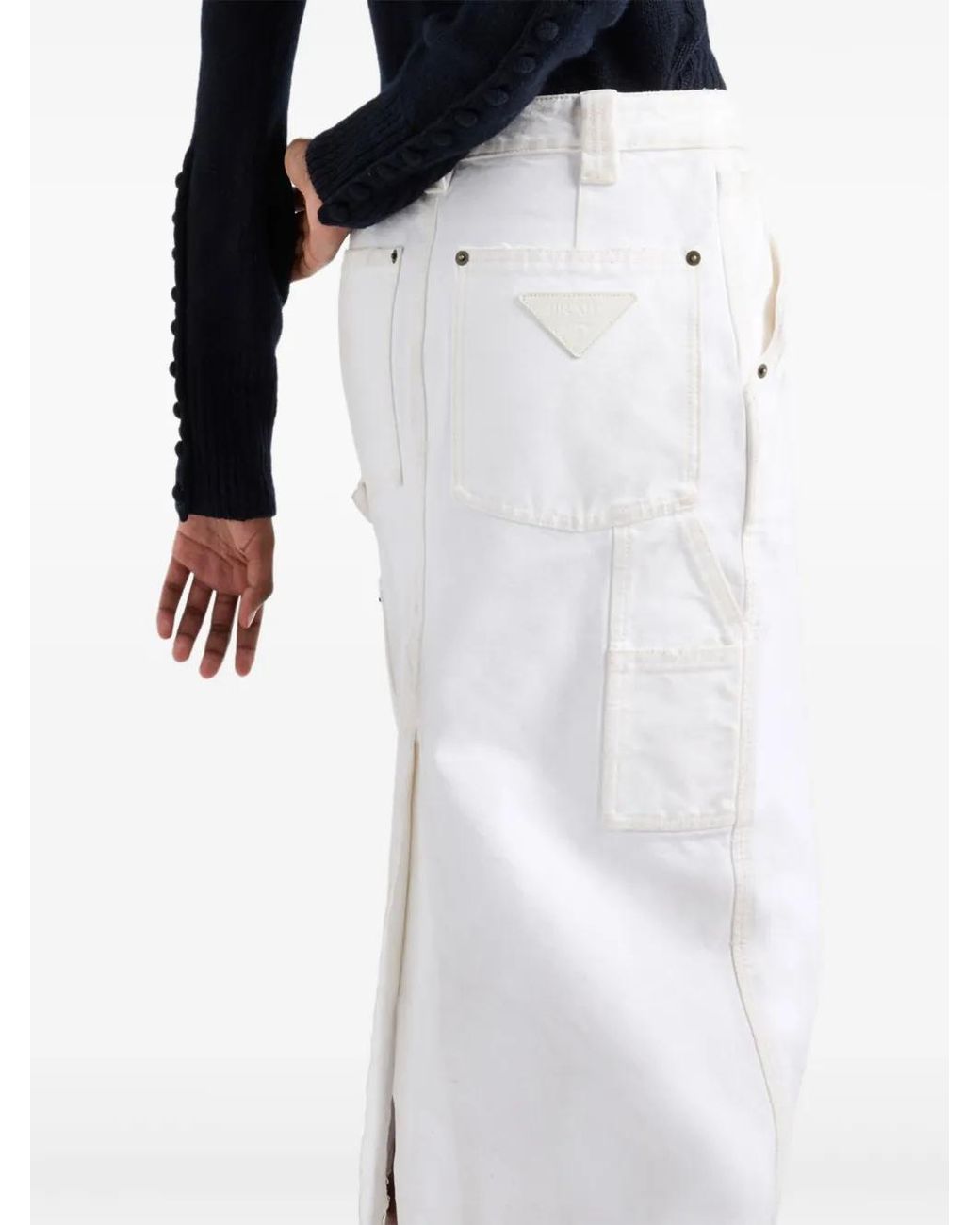 Prada White Canvas Pencil Midi Skirt - Women's - Cotton