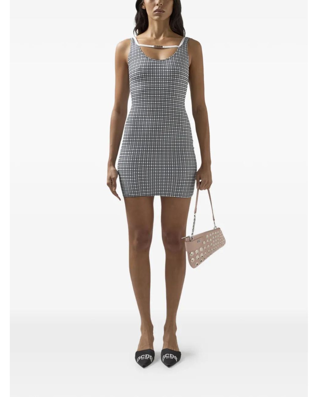 Gcds Gray Gingham-Pattern Mini Dress