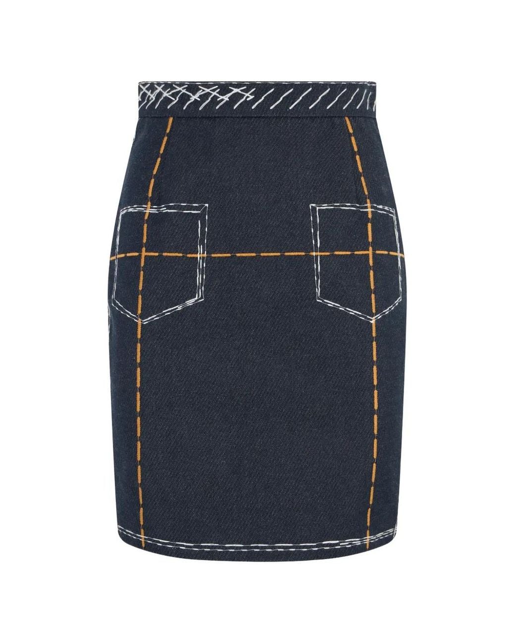 Moschino Blue Contrast-Stitch Mini Skirt