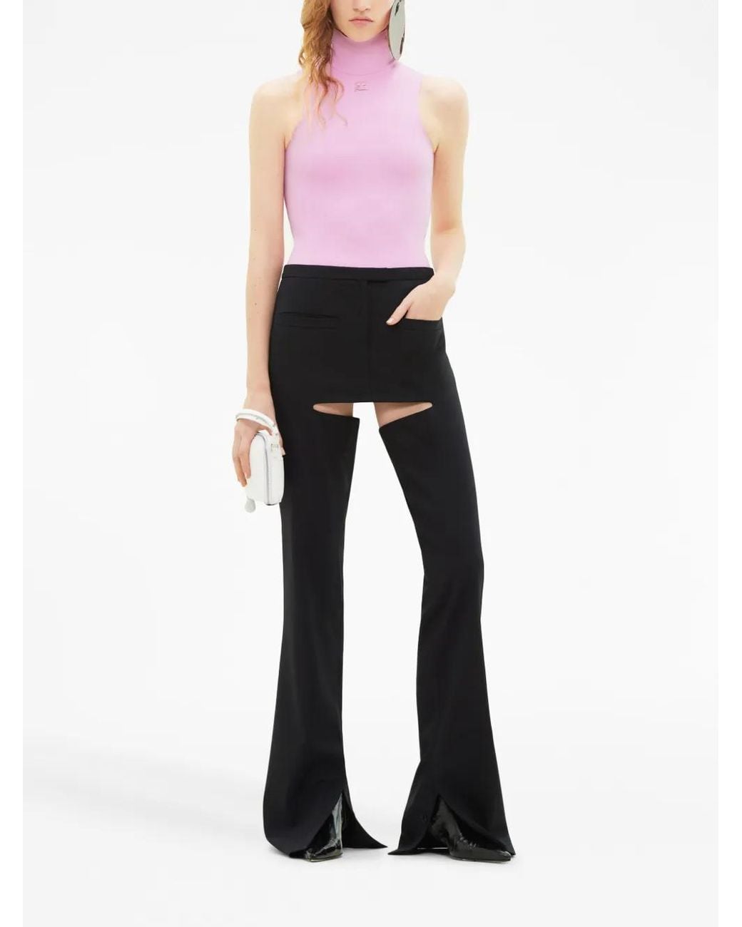Courreges Black Chaps Flared Tailored Trousers