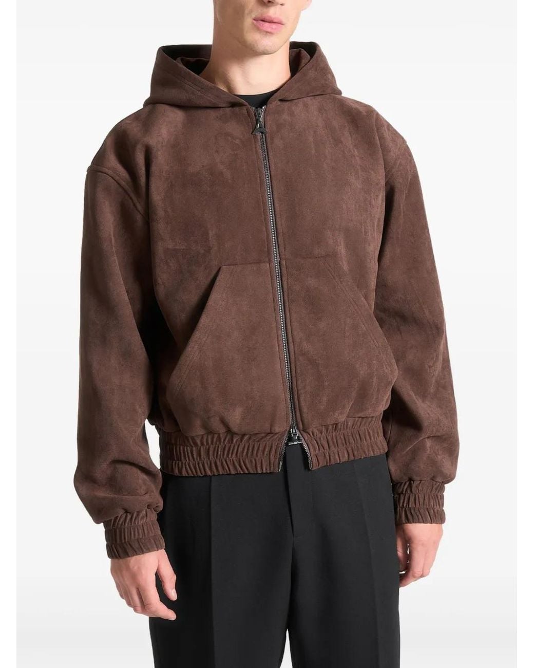 Manière De Voir Brown Cropped Suede Hoodie for men