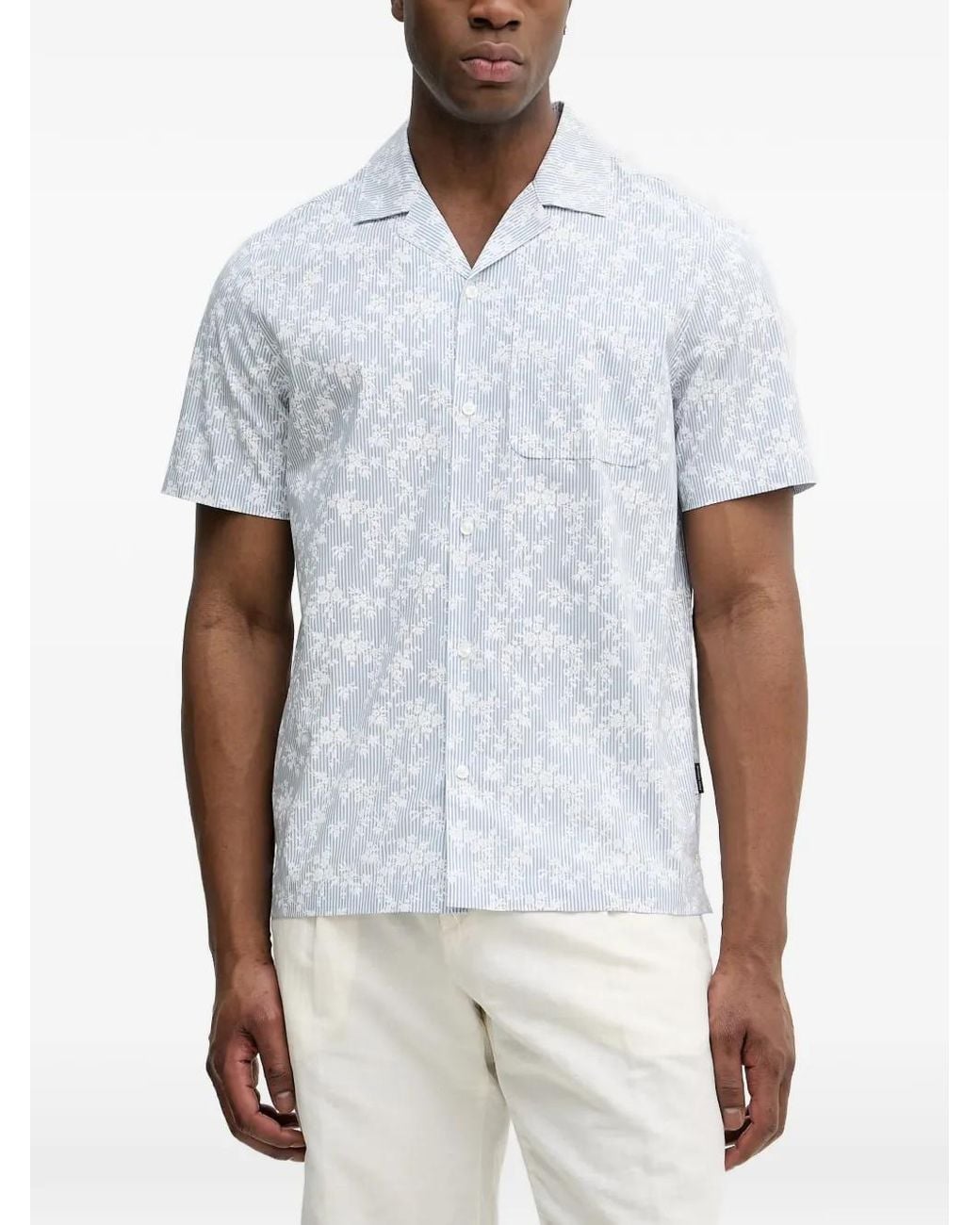 Michael Kors White Chemise En Coton Stretch À Fleurs Imprimées Et Manches Courtes for men