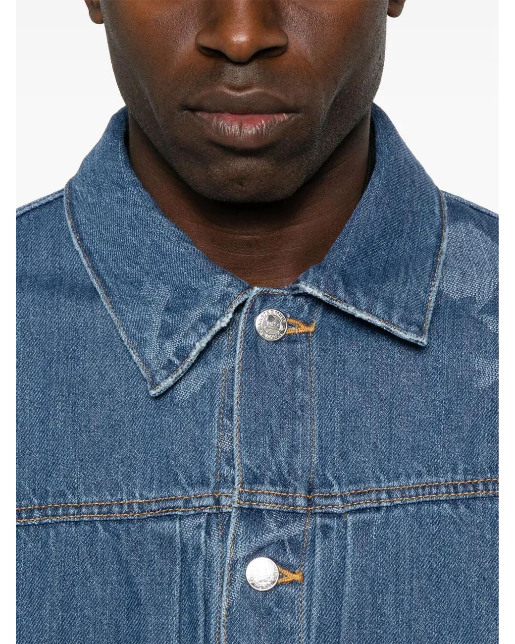 MASTERMIND WORLD Blue Monogram-Pattern Denim Jacket for men