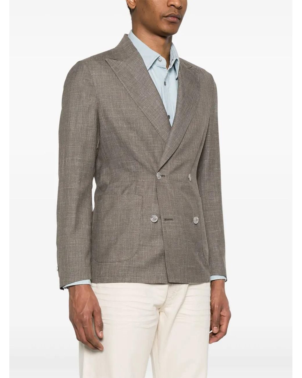 Barba Napoli Gray Double-Breasted Blazer for men