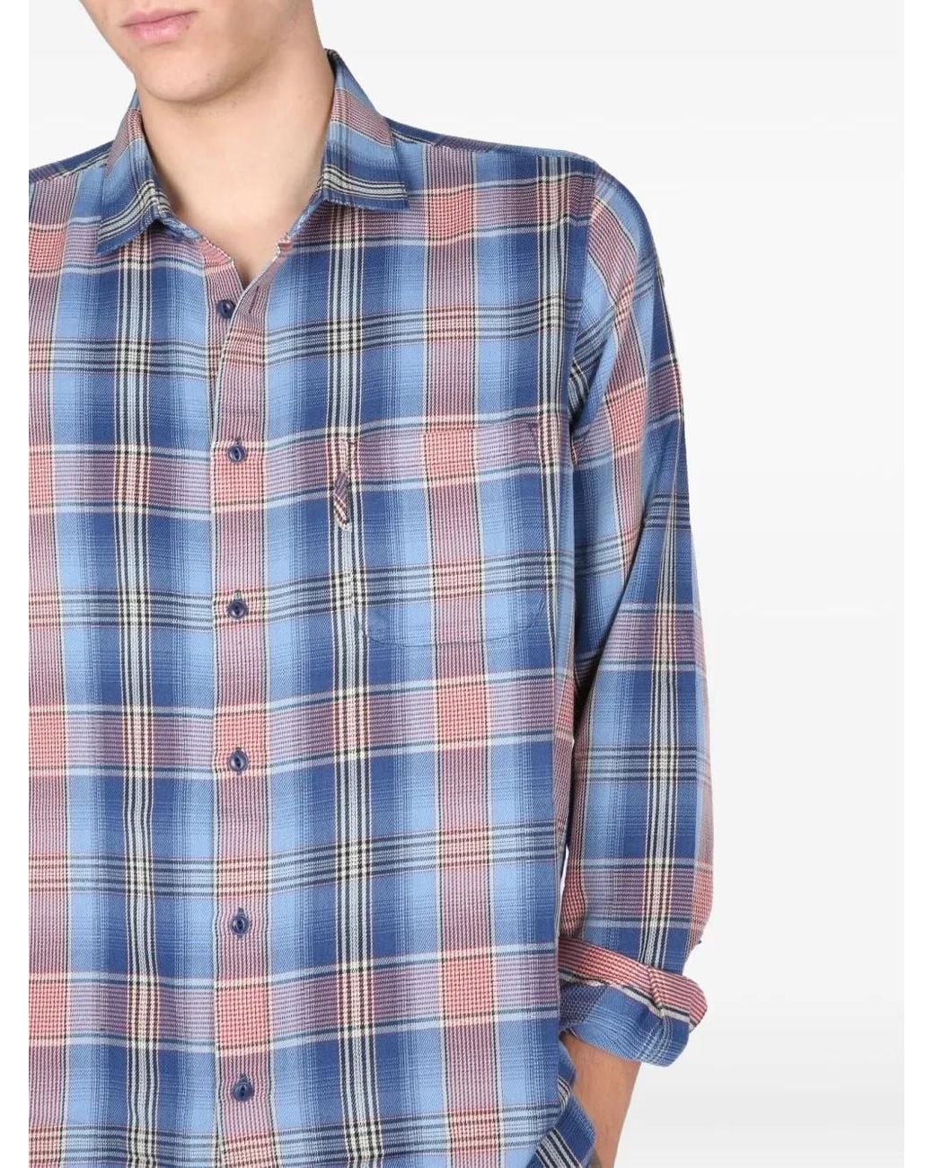 YMC Blue Checked-Pattern Pocket Shirt for men