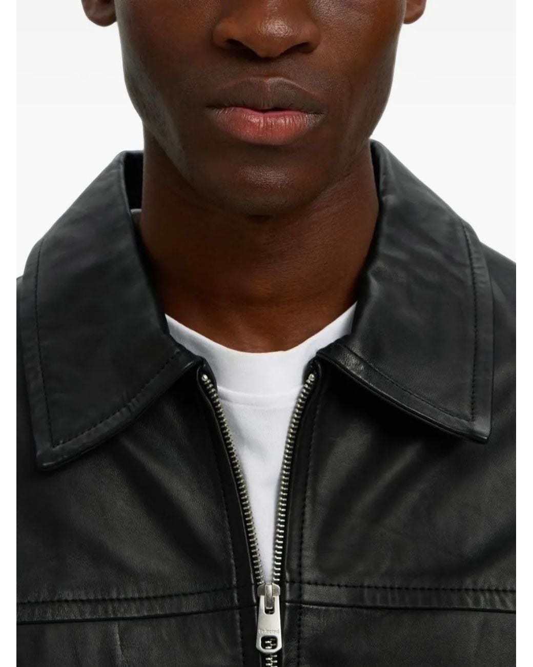 SELECTED Black Lucas Zip-Up Leather Jacket for men