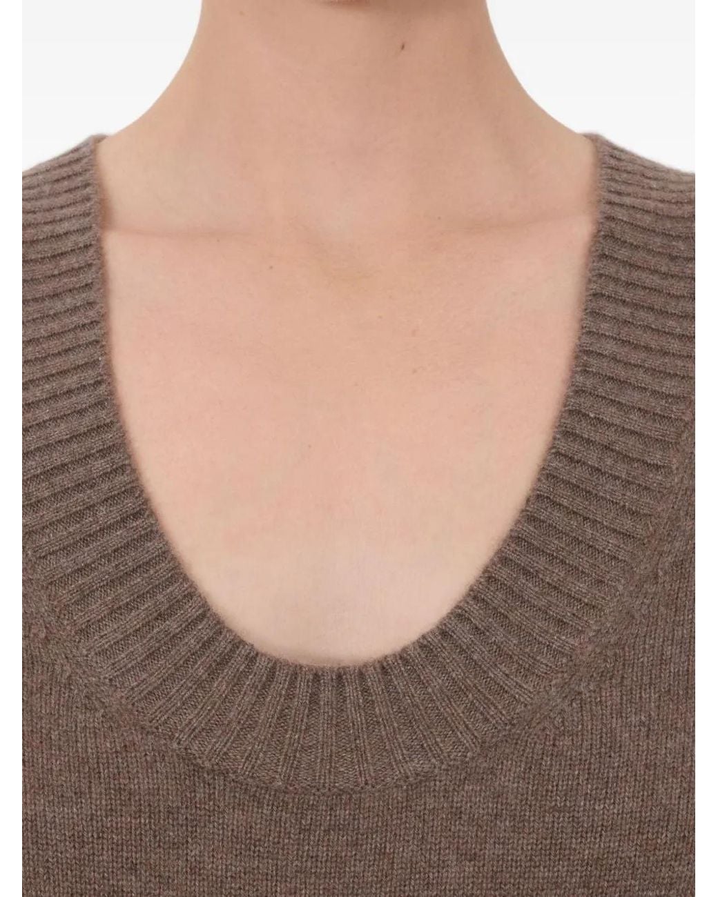 Loulou de Saison Brown U Neck Ribbed Baji Sweater