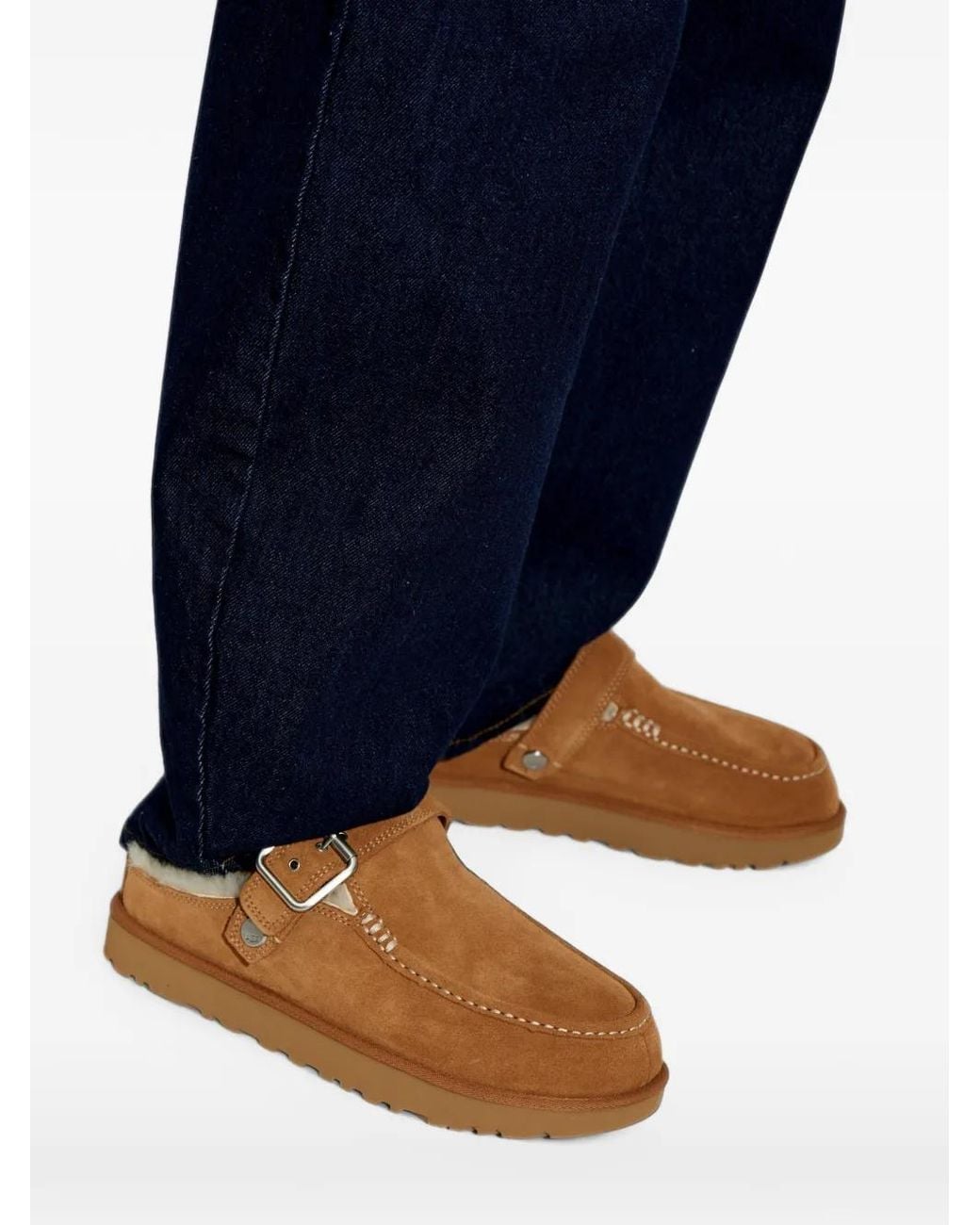 Ugg Brown Sandales Doublées De Peau Lainée À Boucle