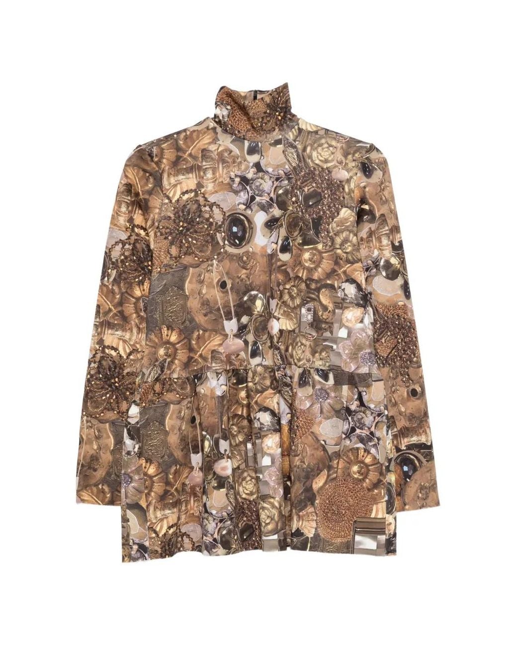 BARBARA BOLOGNA Natural Graphic-Print Peplum-Hem Top