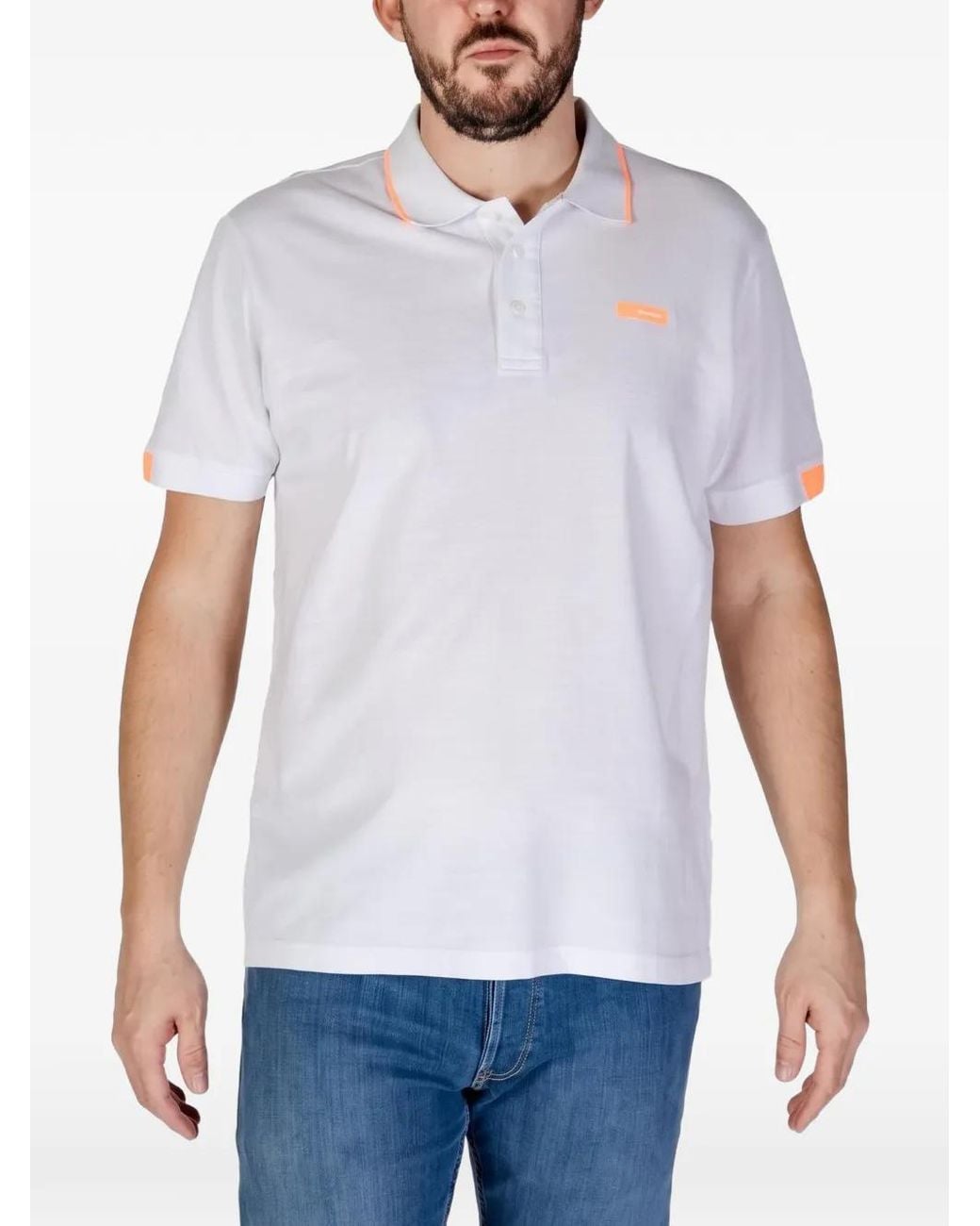 Refrigiwear White Contrast-Trim Logo-Patch Polo Shirt for men