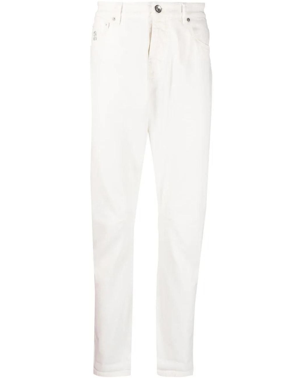 Brunello Cucinelli White Stretch-Cotton Leisure Fit Jeans for men
