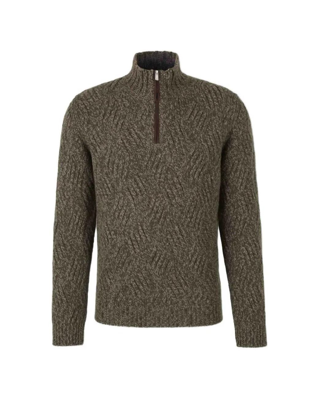 Fedeli Green Pull En Maille Torsadée À Col Zippé for men