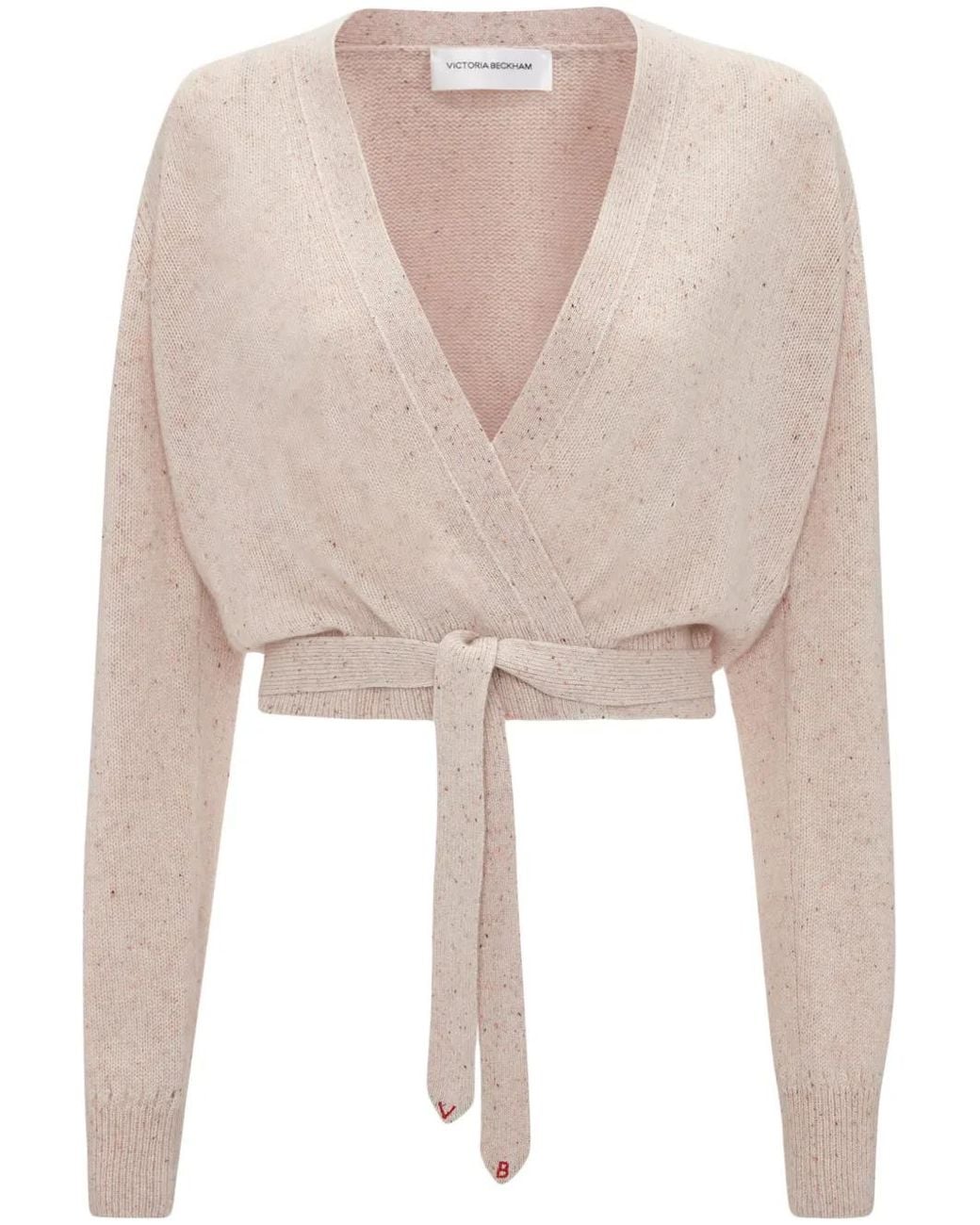 Victoria Beckham Natural Wrap-Front Cashmere Cardigan