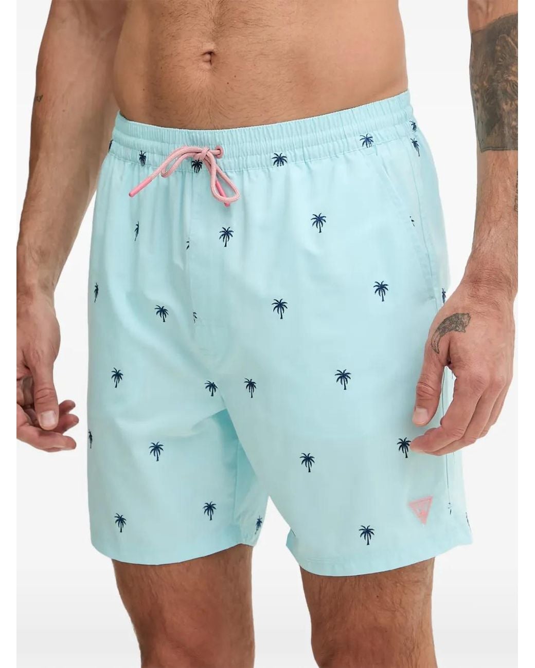 Guess Blue Palm-Tree Swim Shorts for men