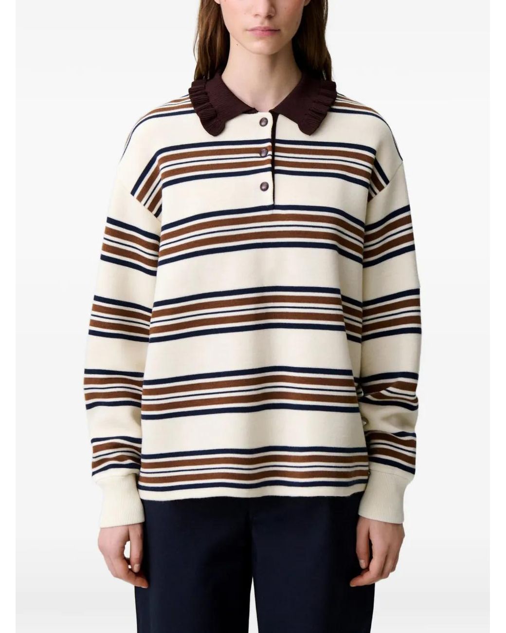Claudie Pierlot Multicolor Polo Rayé À Col Volanté