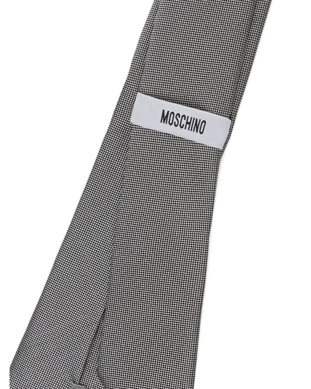 Moschino Gray Teddy Bear Houndstooth-Pattern Tie for men