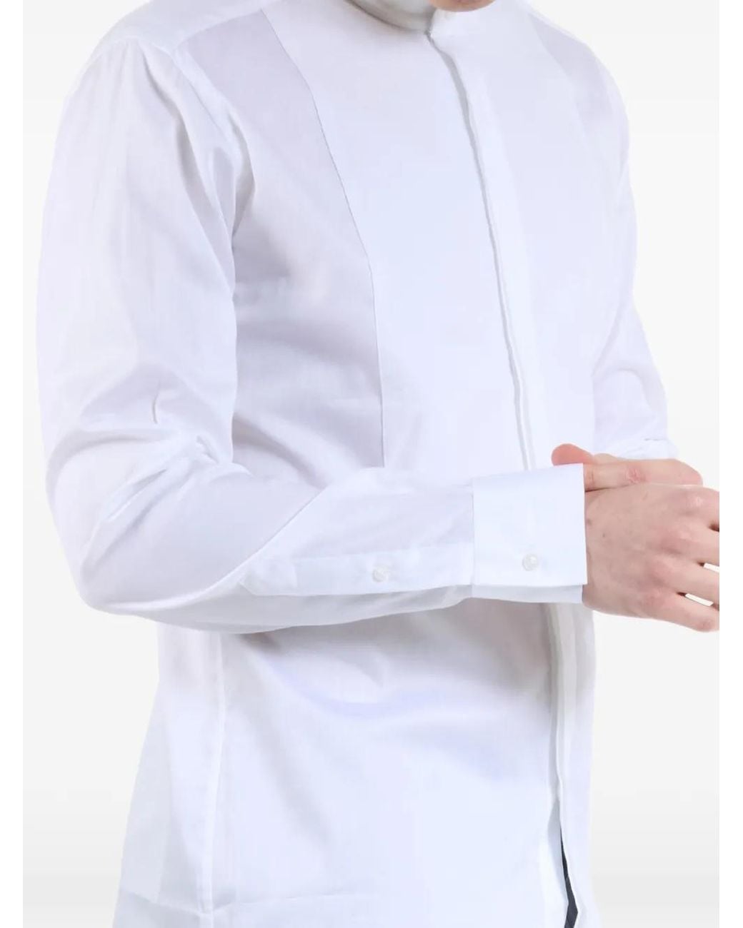 Karl Lagerfeld White Bib-Front Mandarin-Collar Shirt for men