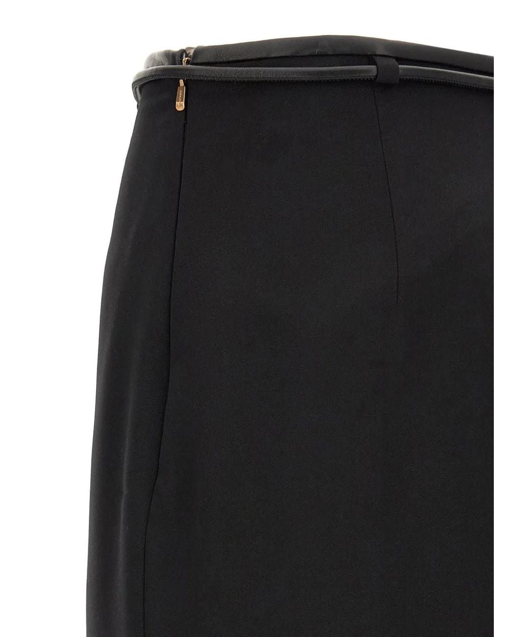 Agnona Black Belted High-Waisted Midi Skirt