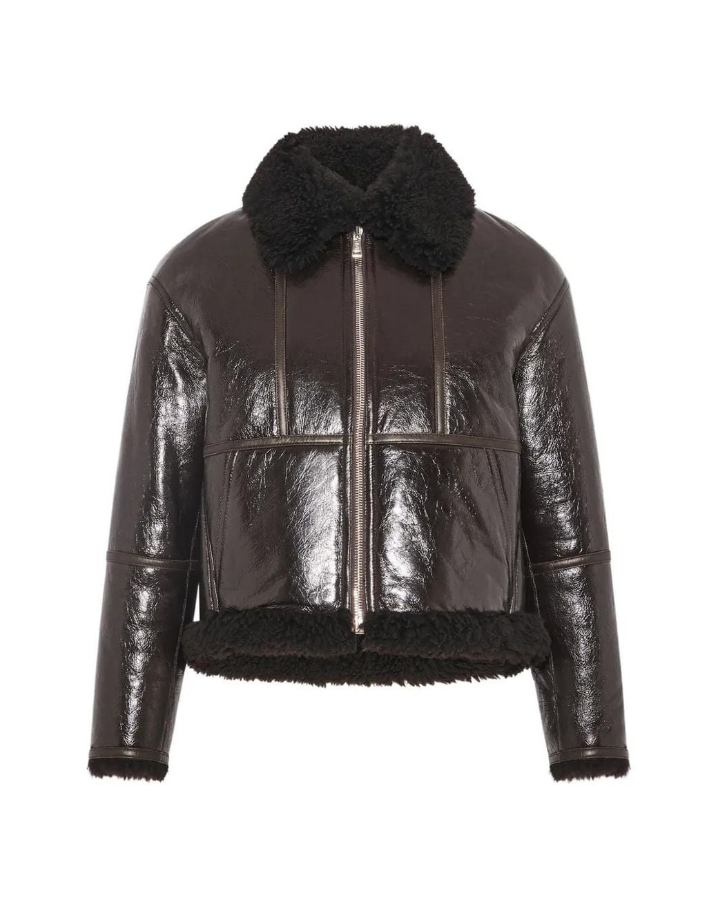 Yves Salomon Black Varnished Shearling Jacket